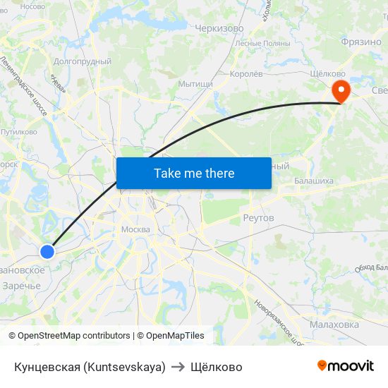 Кунцевская (Kuntsevskaya) to Щёлково map