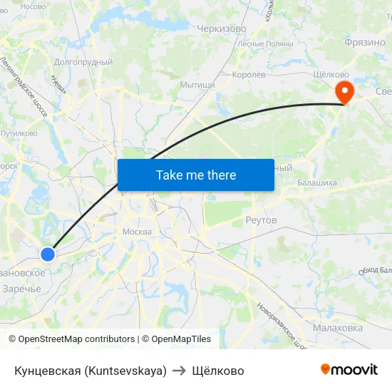 Кунцевская (Kuntsevskaya) to Щёлково map