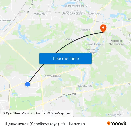 Щелковская (Schelkovskaya) to Щёлково map