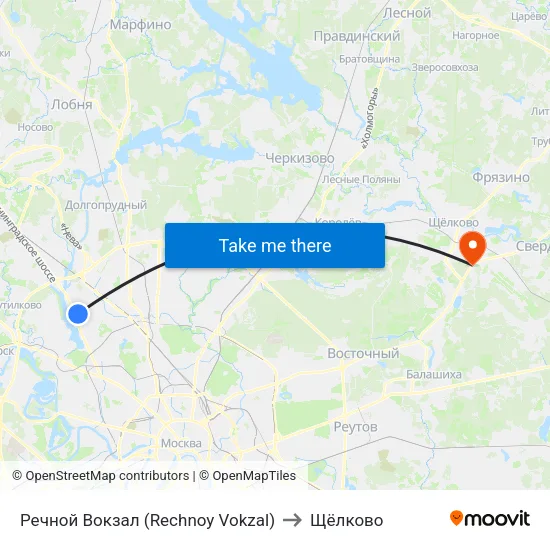 Речной Вокзал (Rechnoy Vokzal) to Щёлково map