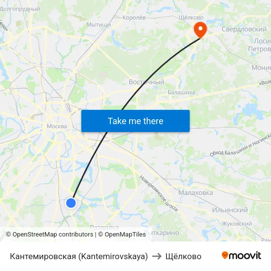 Кантемировская (Kantemirovskaya) to Щёлково map