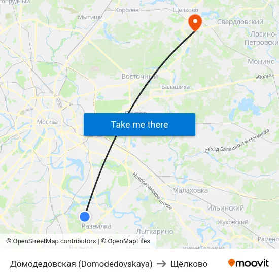 Домодедовская (Domodedovskaya) to Щёлково map
