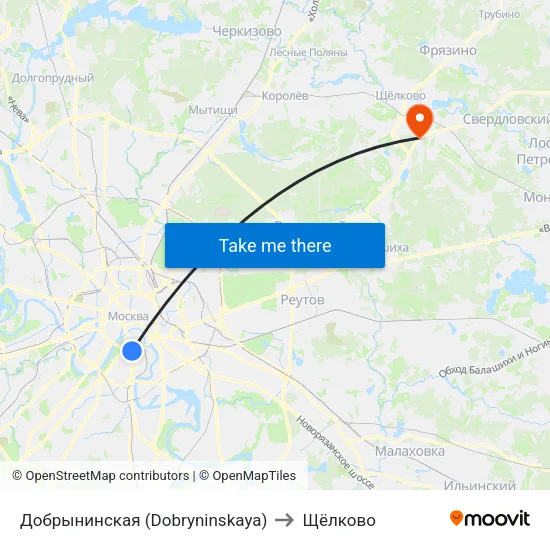 Добрынинская (Dobryninskaya) to Щёлково map
