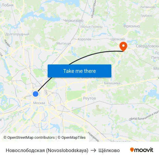 Новослободская (Novoslobodskaya) to Щёлково map