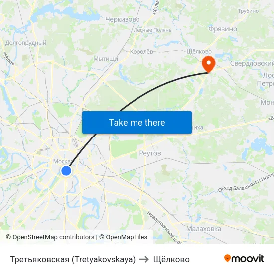 Третьяковская (Tretyakovskaya) to Щёлково map