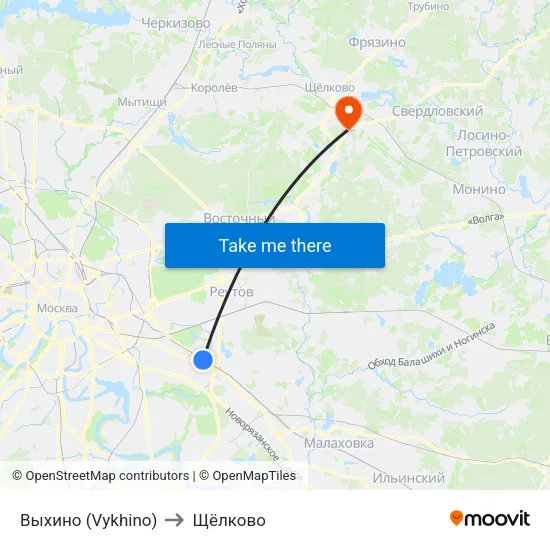 Выхино (Vykhino) to Щёлково map