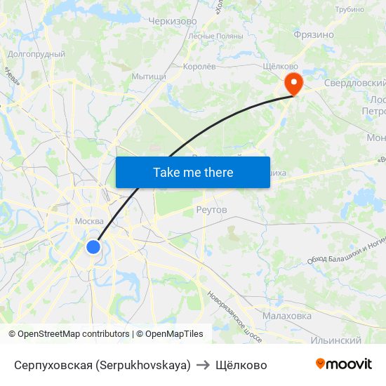 Серпуховская (Serpukhovskaya) to Щёлково map