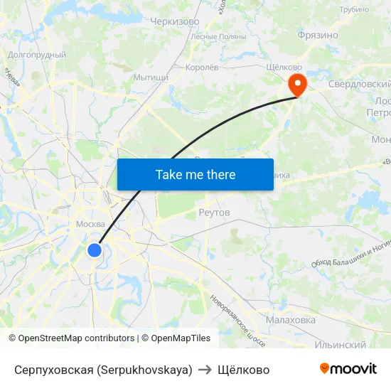 Серпуховская (Serpukhovskaya) to Щёлково map