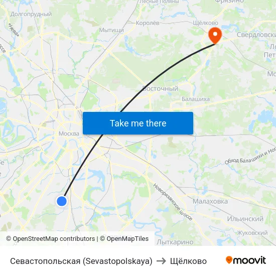 Севастопольская (Sevastopolskaya) to Щёлково map