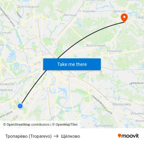 Тропарёво (Troparevo) to Щёлково map