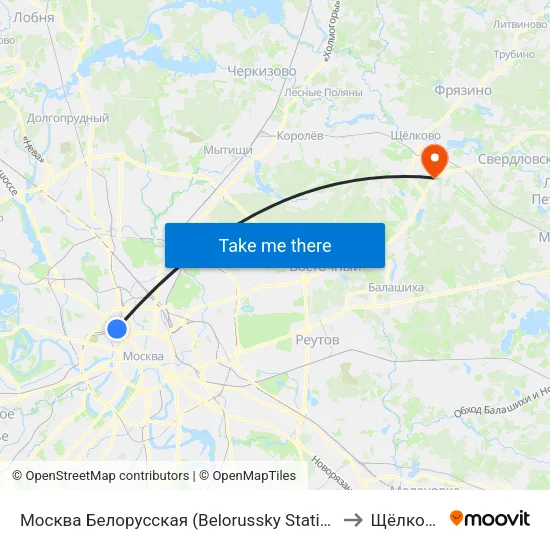 Москва Белорусская (Belorussky Station) to Щёлково map