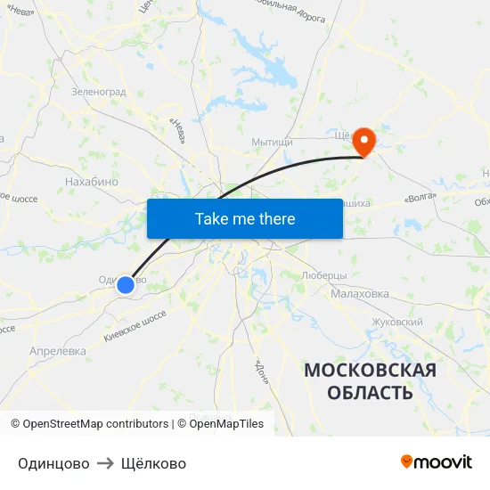 Одинцово to Щёлково map