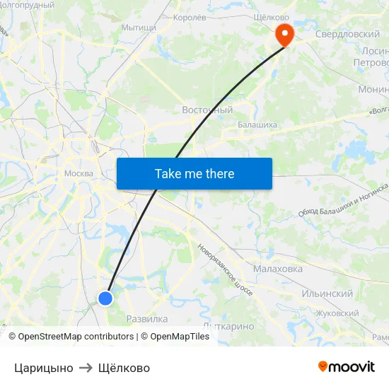 Царицыно to Щёлково map