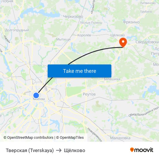 Тверская (Tverskaya) to Щёлково map