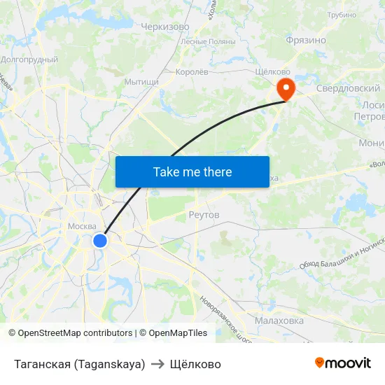 Таганская (Taganskaya) to Щёлково map