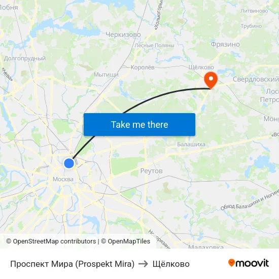 Проспект Мира (Prospekt Mira) to Щёлково map