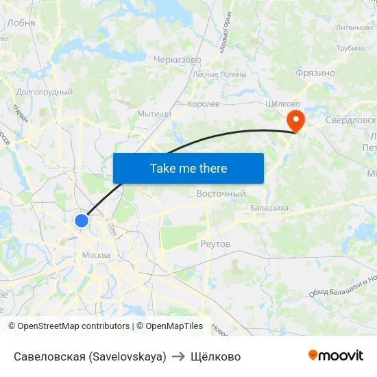 Савеловская (Savelovskaya) to Щёлково map