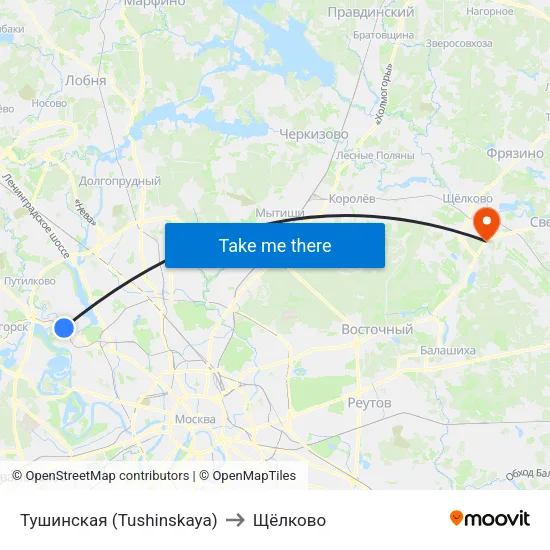 Тушинская (Tushinskaya) to Щёлково map