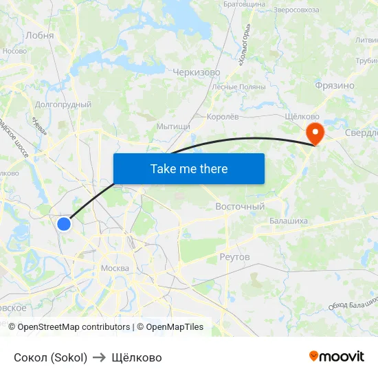 Сокол (Sokol) to Щёлково map