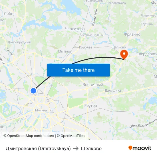 Дмитровская (Dmitrovskaya) to Щёлково map