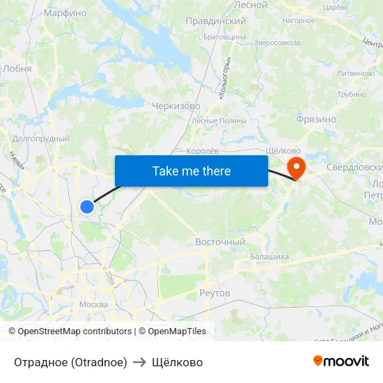 Отрадное (Otradnoe) to Щёлково map