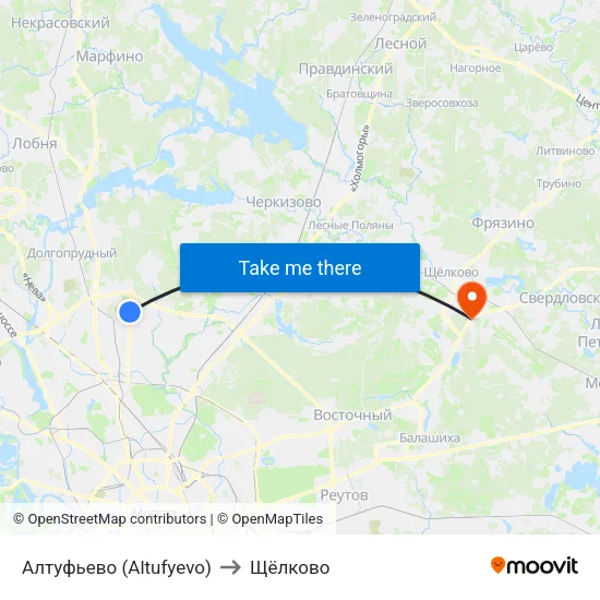 Алтуфьево (Altufyevo) to Щёлково map