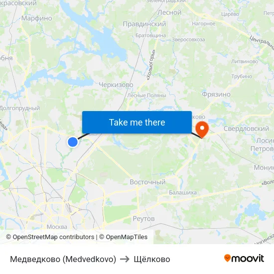 Медведково (Medvedkovo) to Щёлково map
