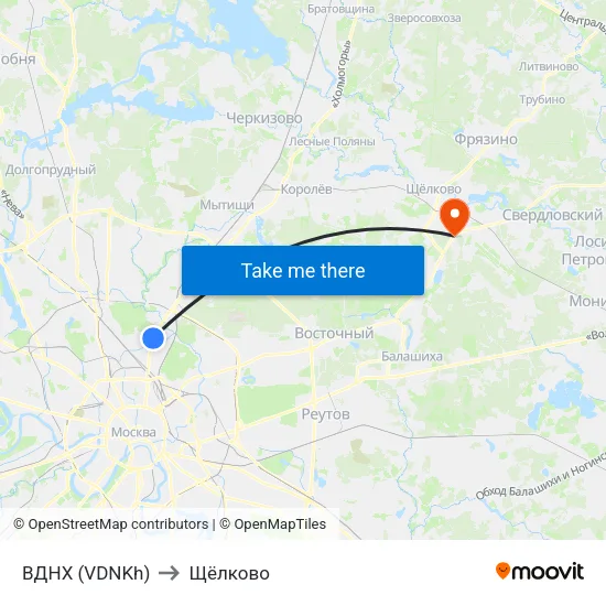 ВДНХ (VDNKh) to Щёлково map