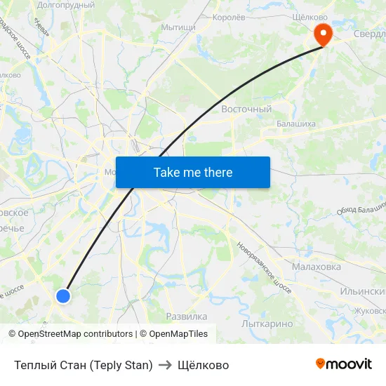Теплый Стан (Teply Stan) to Щёлково map