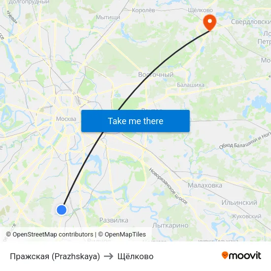 Пражская (Prazhskaya) to Щёлково map