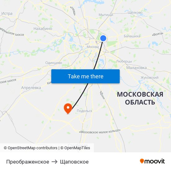 Преображенское to Щаповское map