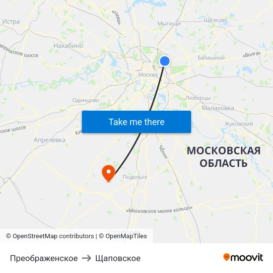 Преображенское to Щаповское map