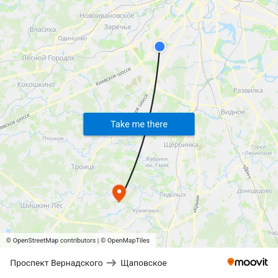 Проспект Вернадского to Щаповское map