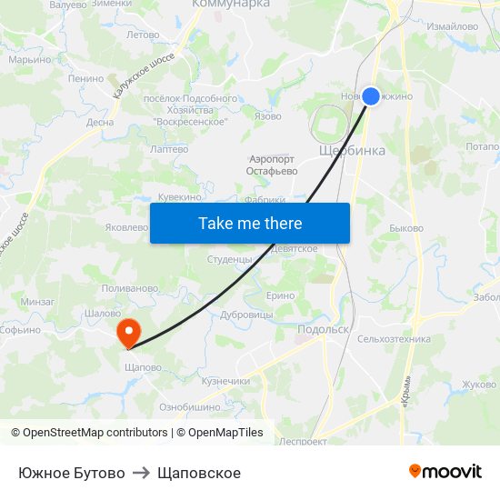Южное Бутово to Щаповское map
