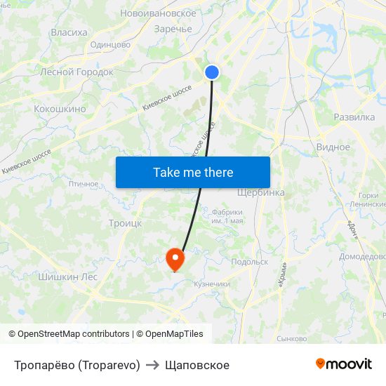 Тропарёво (Troparevo) to Щаповское map