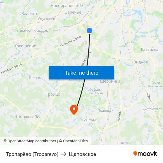 Тропарёво (Troparevo) to Щаповское map