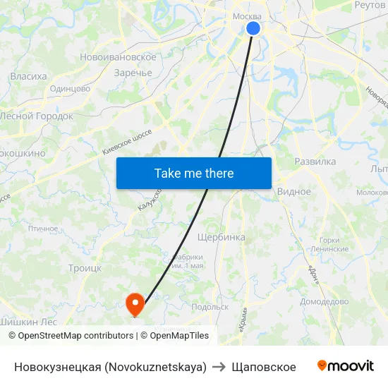 Новокузнецкая (Novokuznetskaya) to Щаповское map