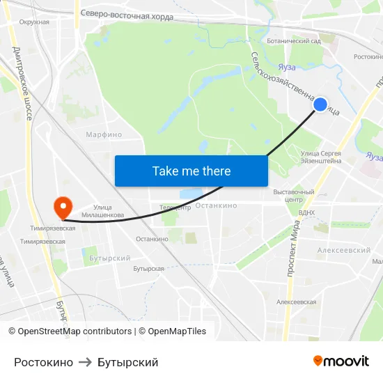 Ростокино to Бутырский map