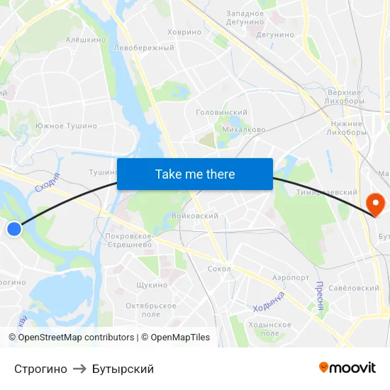 Строгино to Бутырский map