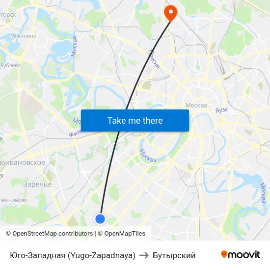 Юго-Западная (Yugo-Zapadnaya) to Бутырский map