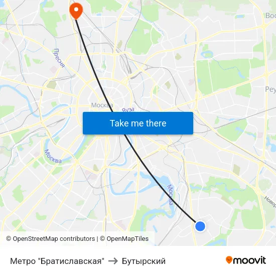 Метро "Братиславская" to Бутырский map