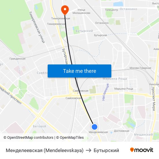 Менделеевская (Mendeleevskaya) to Бутырский map