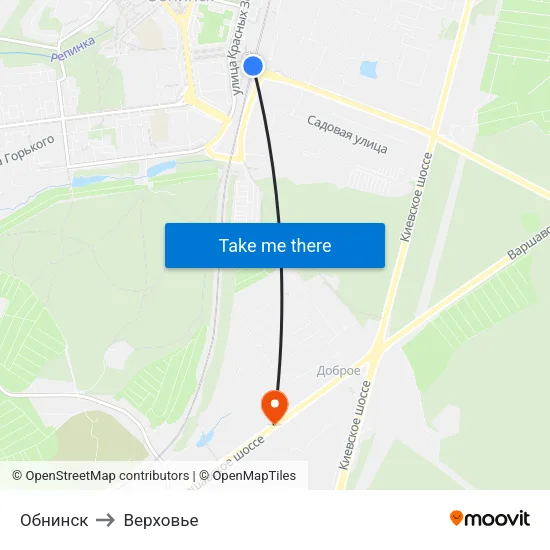 Обнинск to Верховье map