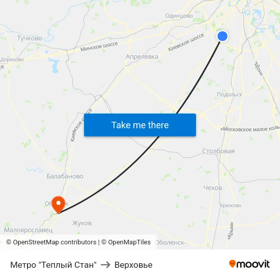 Метро "Теплый Стан" to Верховье map