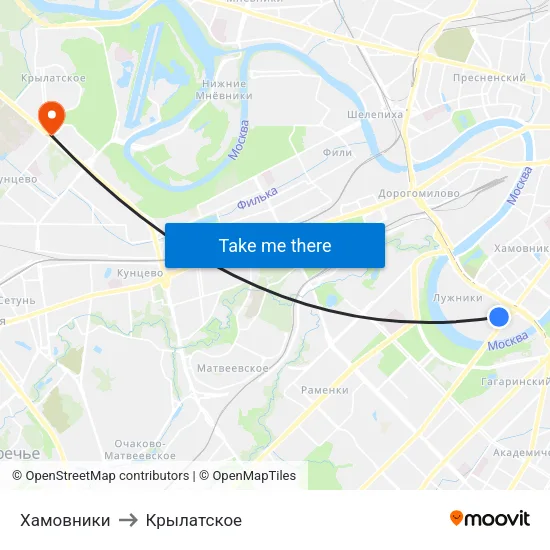 Хамовники to Крылатское map