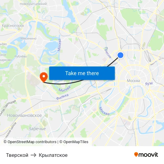 Тверской to Крылатское map