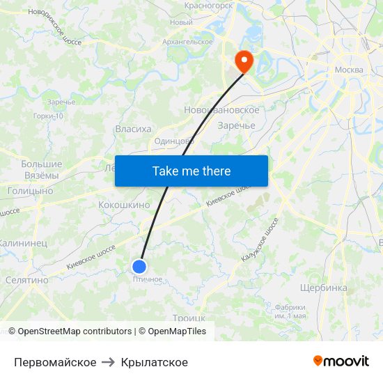 Первомайское to Крылатское map