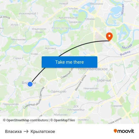 Власиха to Крылатское map
