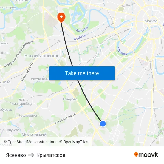 Ясенево to Крылатское map