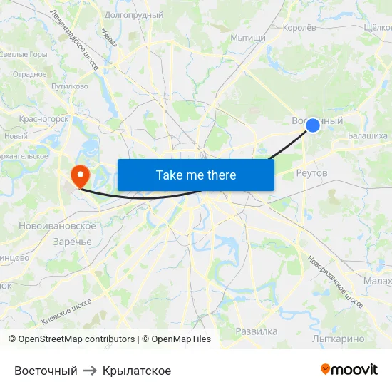 Восточный to Крылатское map